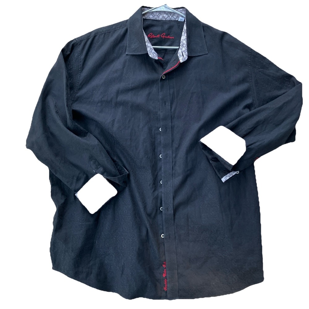 Robert Graham Shirt 2XL Black Long Sleeve Button Down‎ Flip Cuff